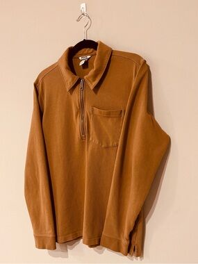 Duluth Trading Co Men's Quarter Zip Caramel Brown Fall Casual Cotton Soft Knit